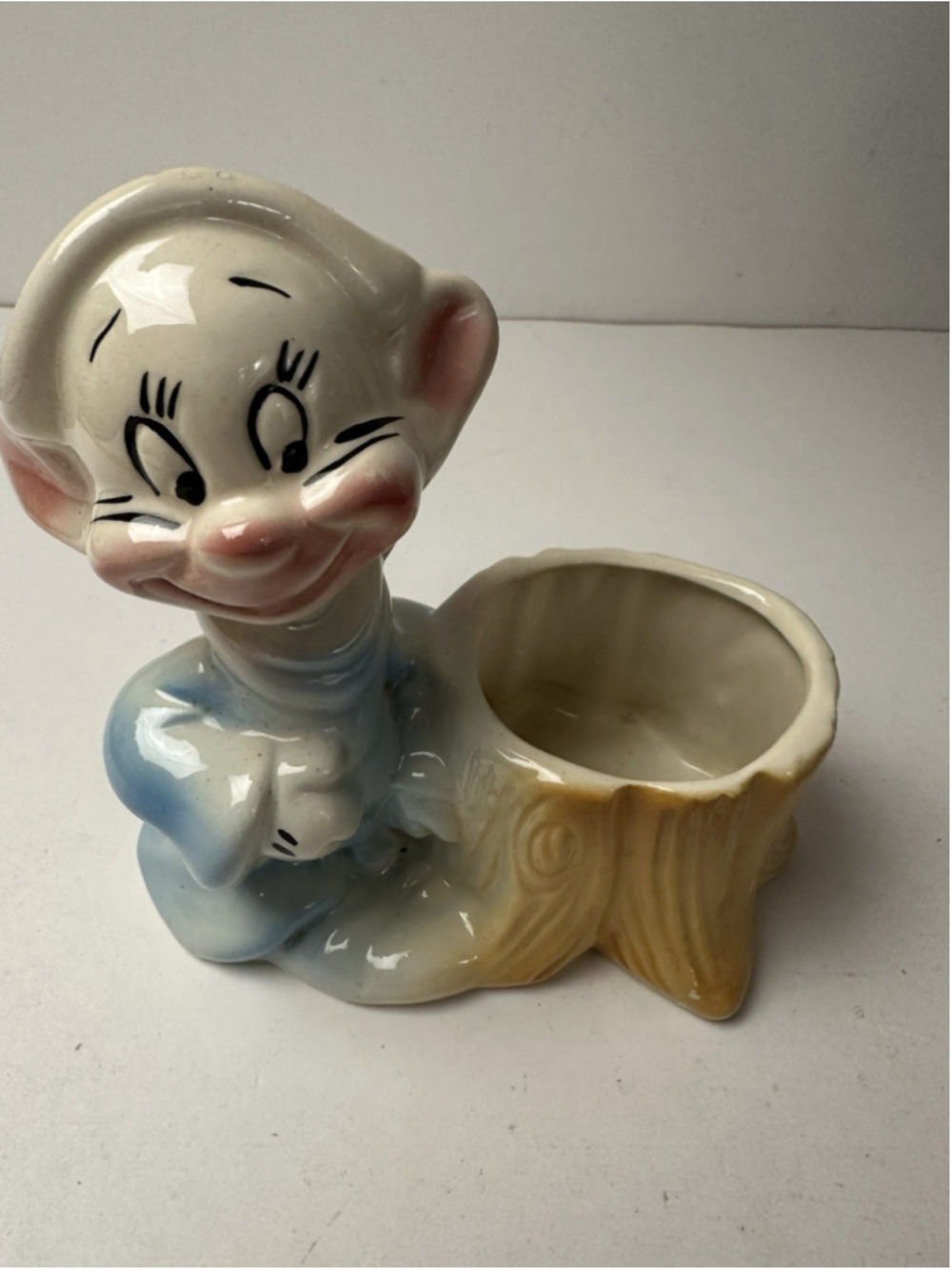 Vintage 1940s Leeds Pottery Walt Disney Dopey Seven Dwarfs Tree Stump Planter